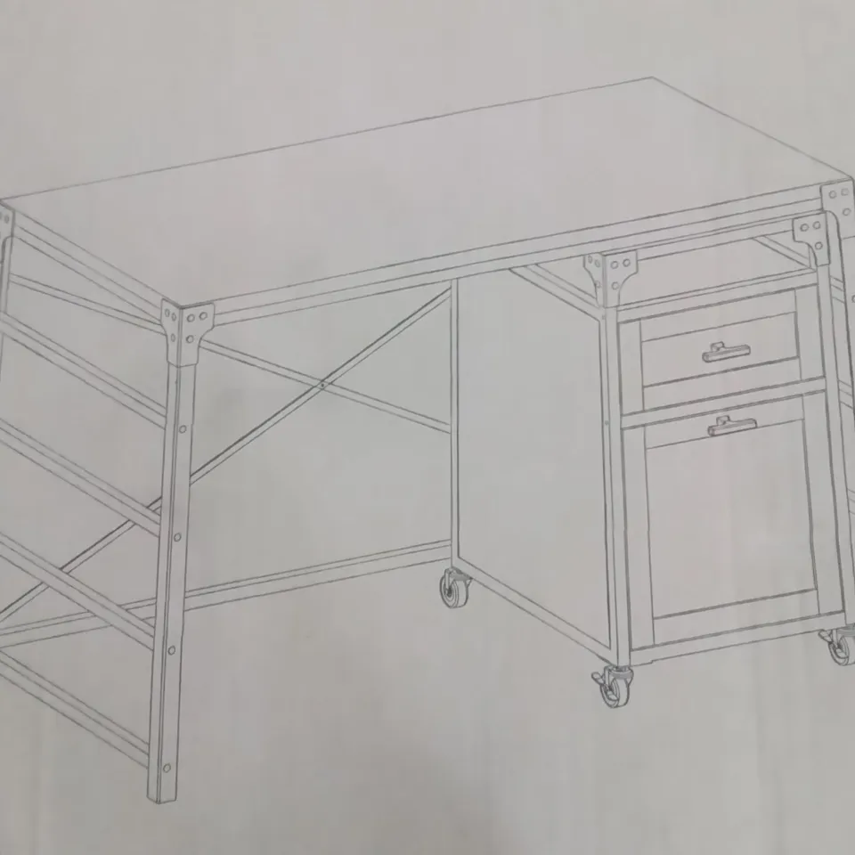 48" ANGLE IRON DESK WITH FILING CABINET GREY WASH 1PC