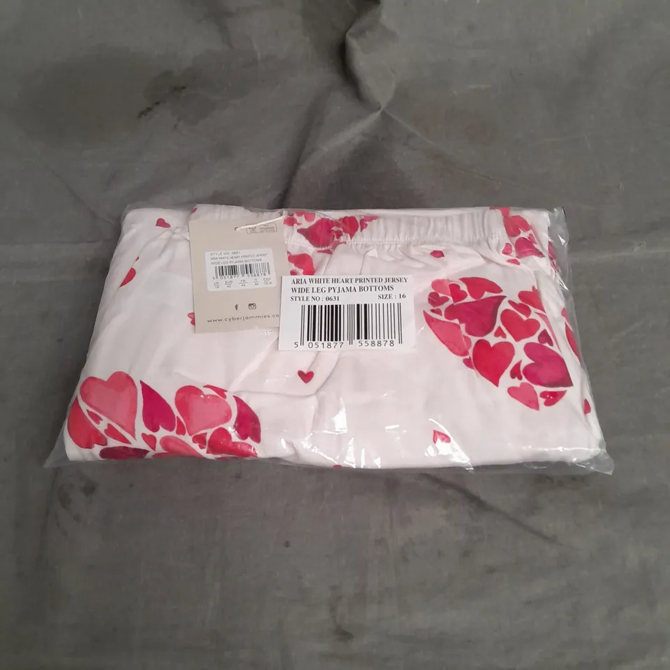 BAGGED CYBERJAMMIES ARIA JERSEY WIDE LEG PYJAMA BOTTOMS IN WHITE HEART SIZE 16