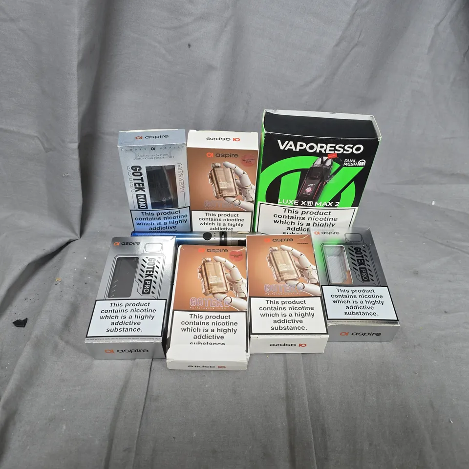 APPROXIMATELY 20 ASSORTED VAPE & E-CIGARETTE PRODUCTS TO INCLUDE BRANDS SUCH AS ASPIRE, VAPORESSO, VOOPOO, ETC