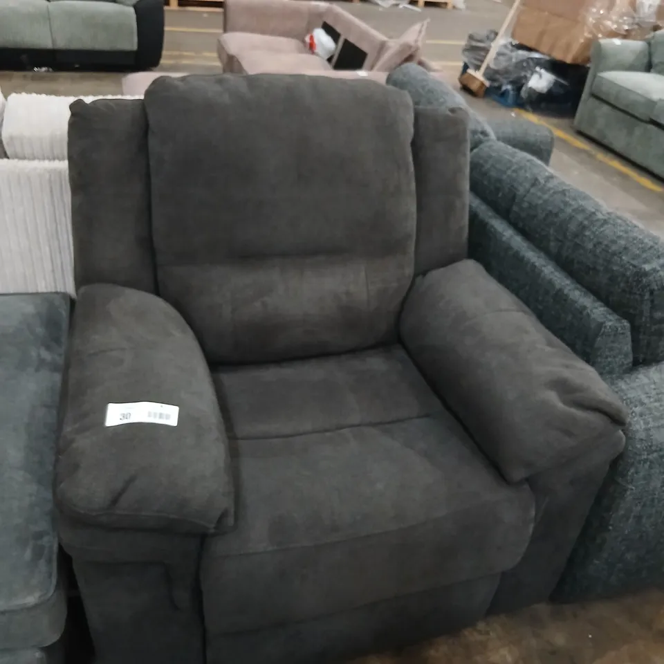 DESIGNER GREY FABRIC MANUAL RECLINING ARM CHAIR