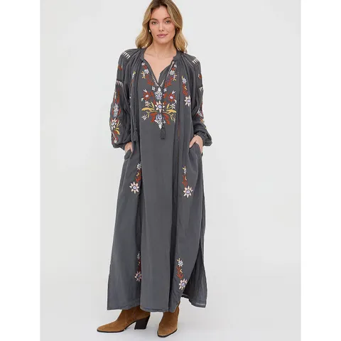 RAFFYA ELISA KAFTAN STYLE EMBROIDERED MAXI DRESS SIZE 14