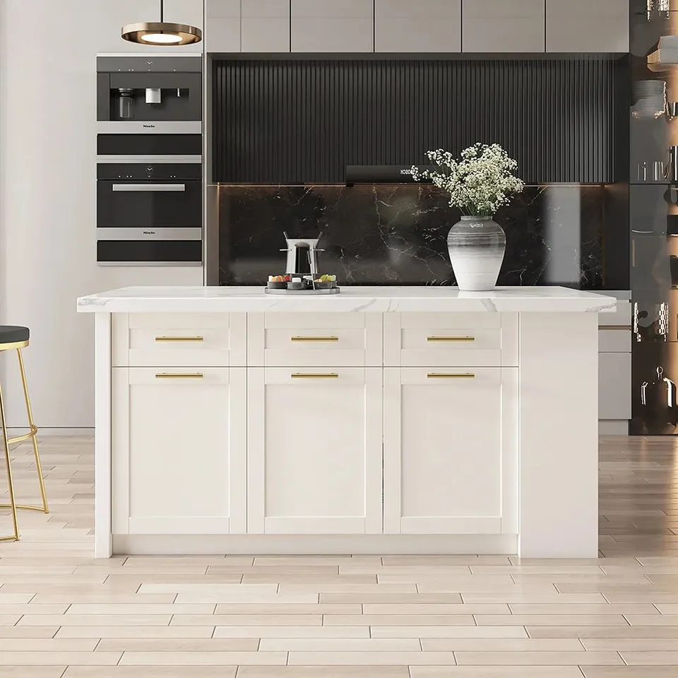 BOXED HOMARY MODERN 1830 MM WOOD KITCHEN ISLAND WITH DRAWERS & CABINETS (3 BOXES)