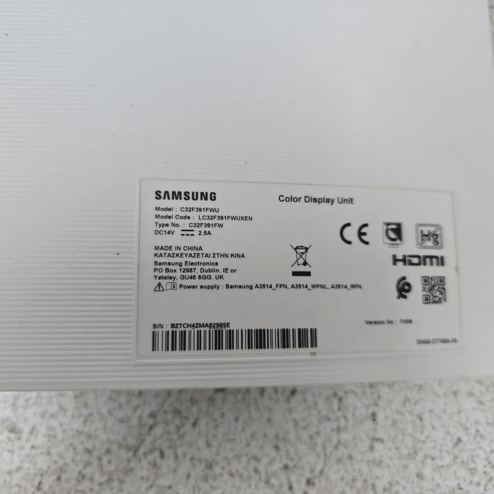 SAMSUNG 32-INCH COLOUR DISPLAY UNIT MONITOR – MODEL C32F391F (WHITE)