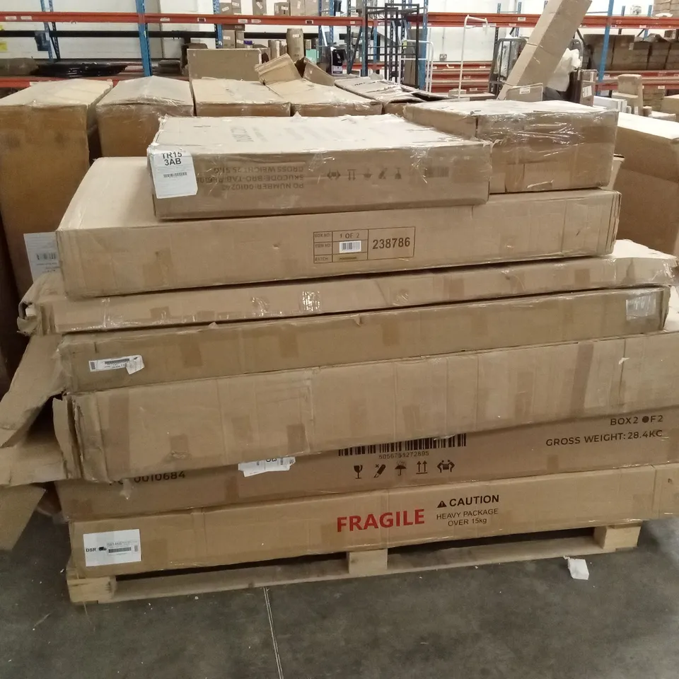 PALLET OF ASSORTED QUALITY DESIGNER INCOMPLETE FURNITURE PARTS AND PIECES 