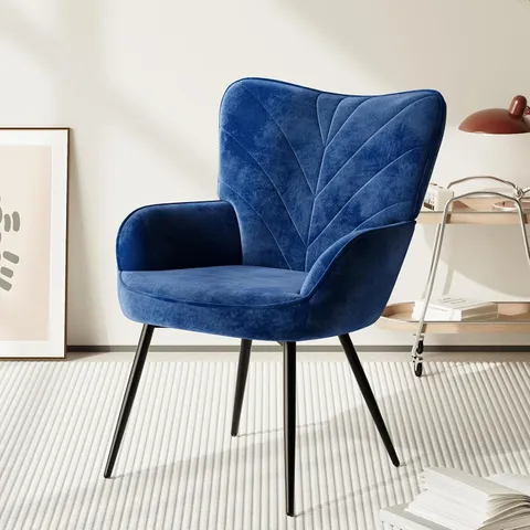 BOXED COLAMY VELVET DINING CHAIR - BLUE (1 BOX)