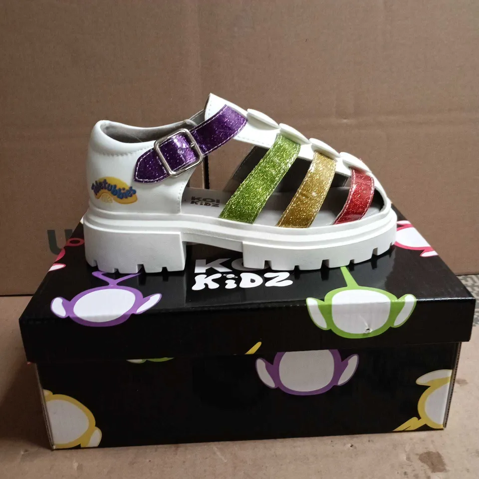 KOI KIDZ TELETUBBIES GLITTER TRUMPETS SANDALS WHITE MULTI SIZE 12
