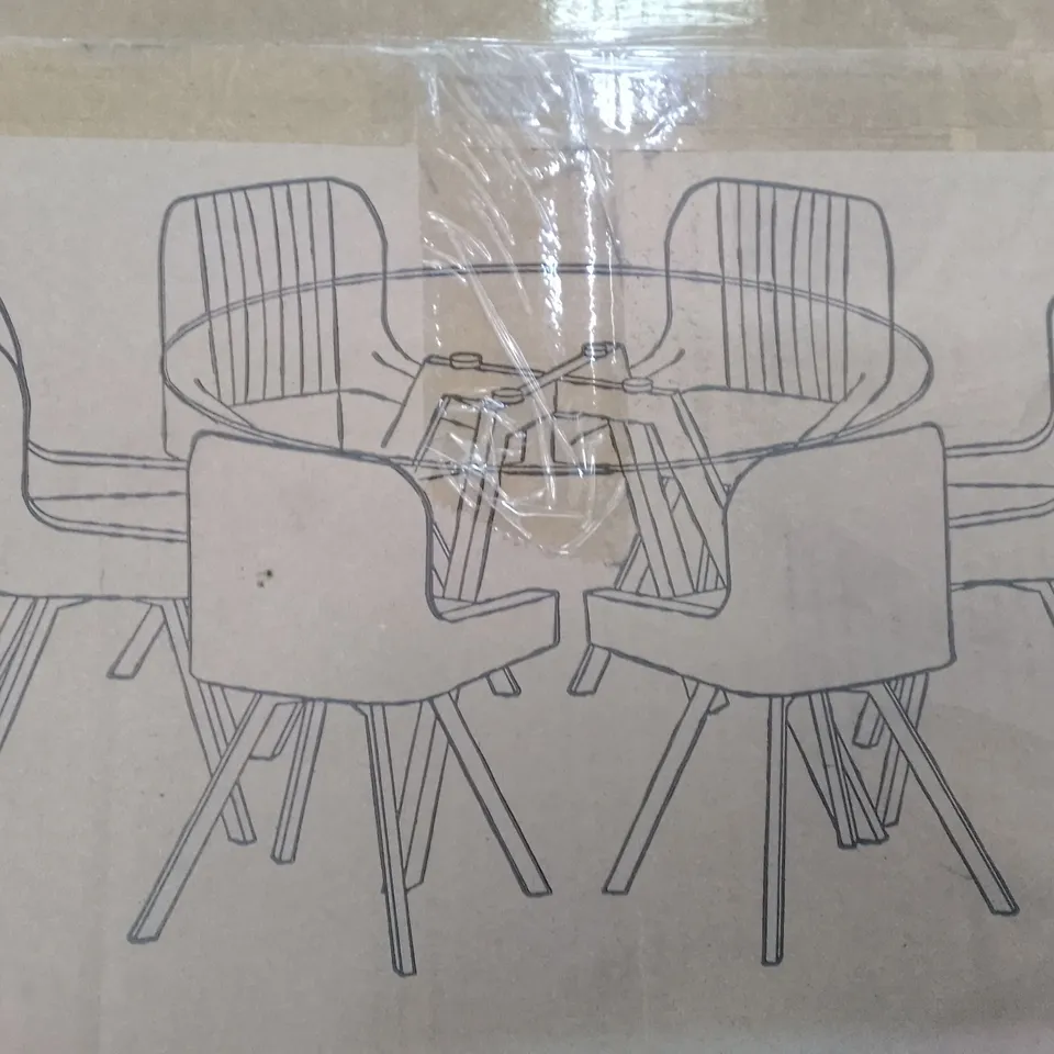 BOXED TRIPLO ROUND DINING TABLE & 6 CHAIRS (4 BOXES)