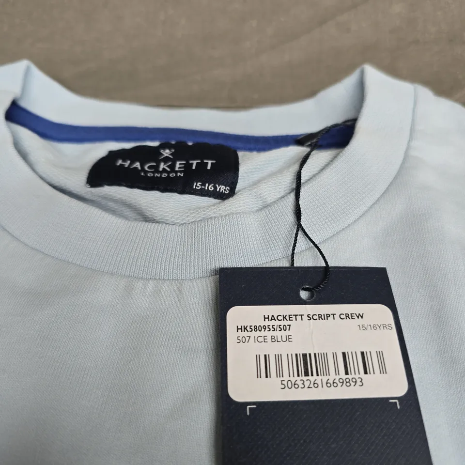 HACKETT SCRIPT CREW SHIRT – ICE BLUE, 15-16 YEARS