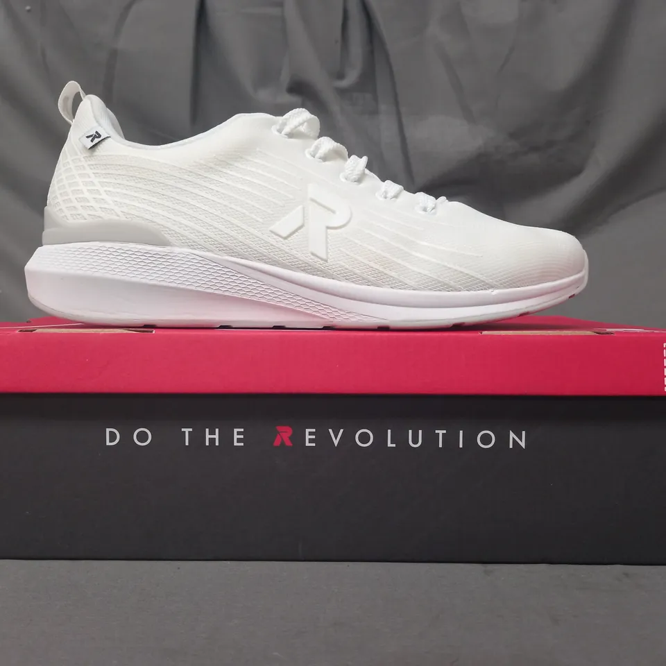 BOXED PAIR OF RIEKER TRAINERS IN WHITE SIZE 6