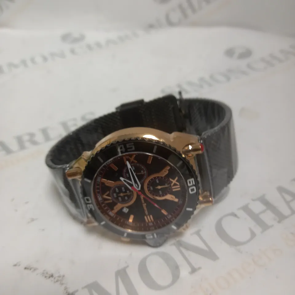BOXED MANN EGERTON MAGNITUDE BLACK DIAL MESH STRAP WATCH 