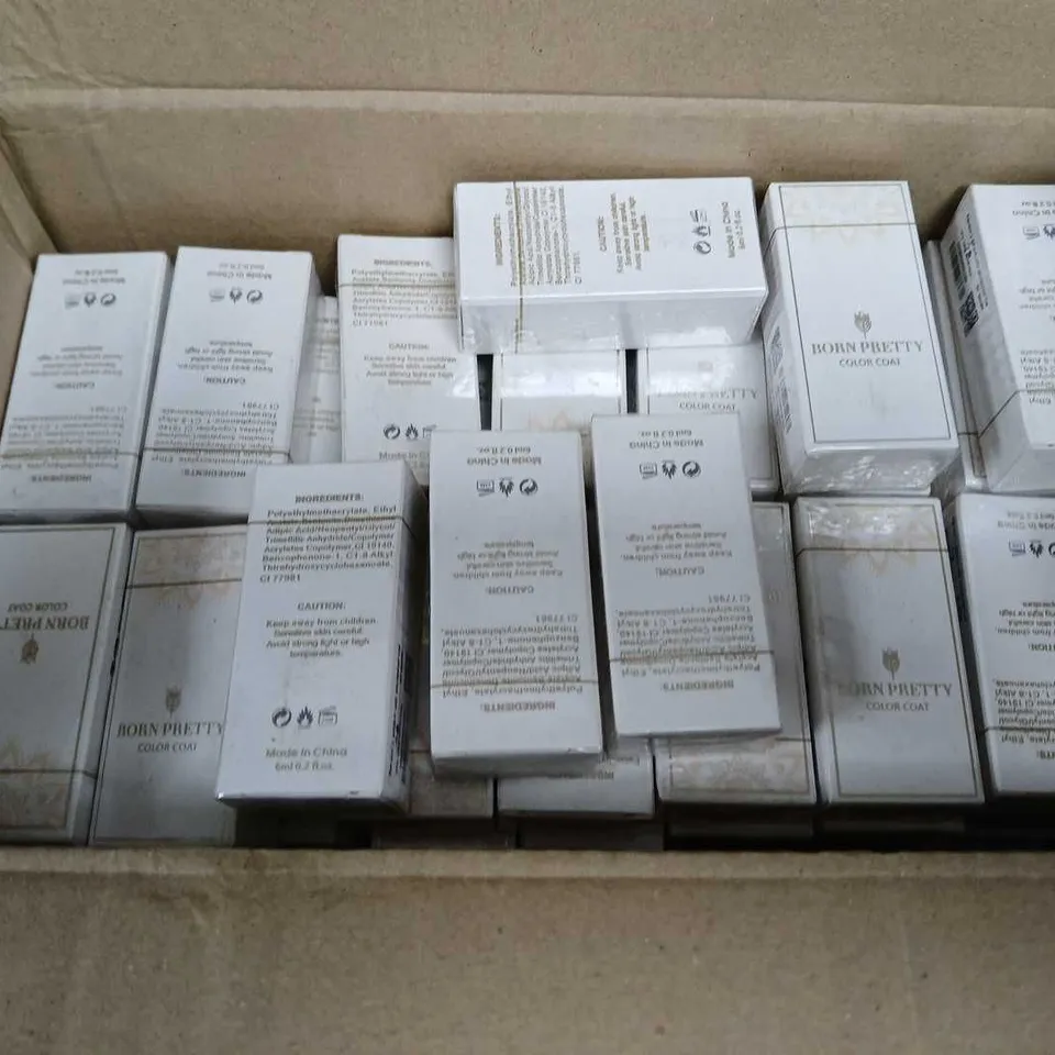 BOX OF APPROXIMATELY 70 SEALED BORN PRETTY COLOUR COAT - COLOURS MAY VARY - 6ML PER BOTTLE
