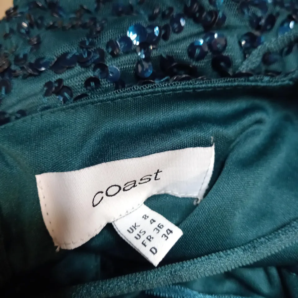 COAST EMERALD/SEQUIN DETAILED EVENING GOWN - SIZE 8