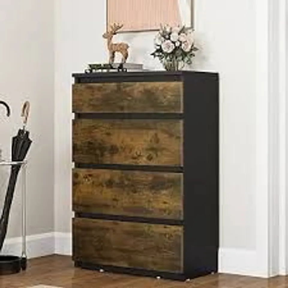 BOXED 4 DRAWER WOOD CHEST OF DRAWERS 