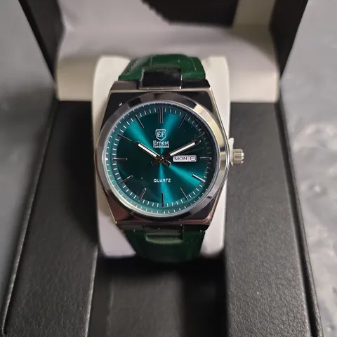 ERNEST FERDINAND GREEN DIAL WATCH WITH GREEN LEATHER STRAP