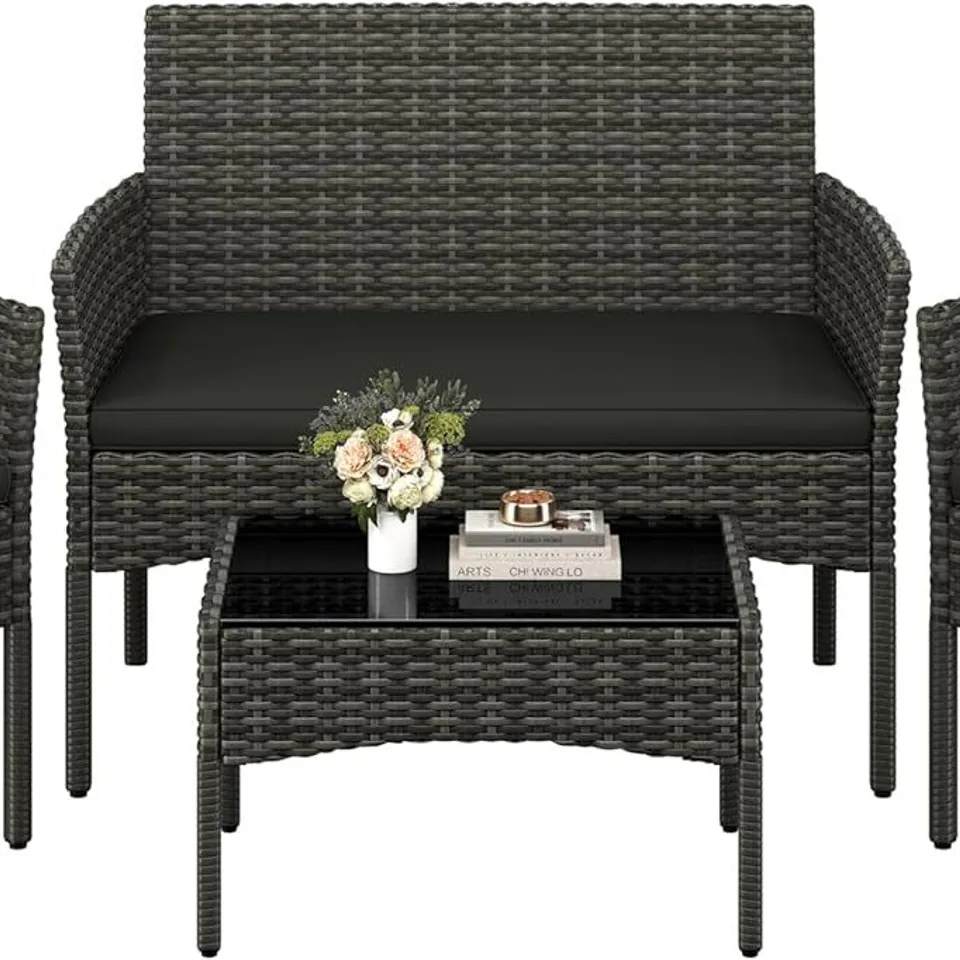 BOXED YAHEETECH 4-PIECE GARDEN FURNITURE SET - GREY (1 BOX)