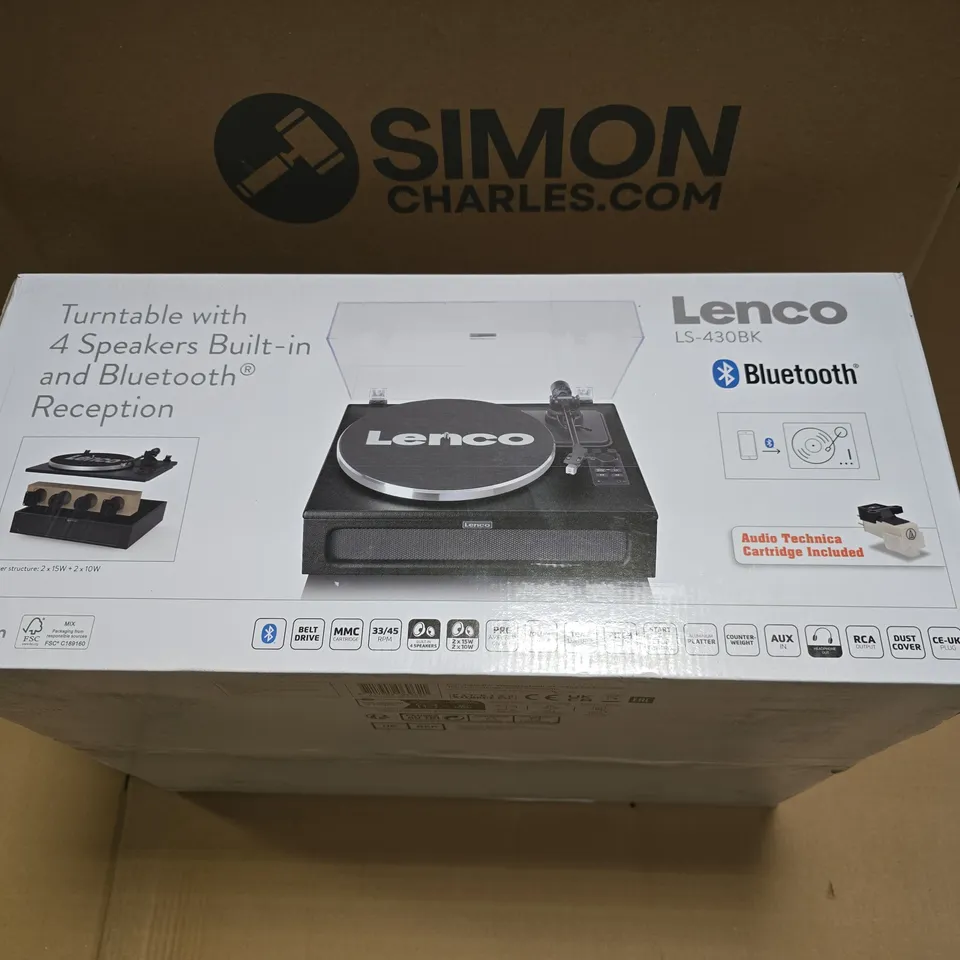 BOXED LENCO LS-430BK BLUETOOTH TURNTABLE WITH BUILT IN SPEAKERS 