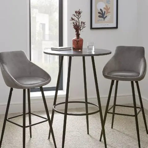 BOXED DALIA HIGH BAR TABLE AND TWO STOOLS - GREY