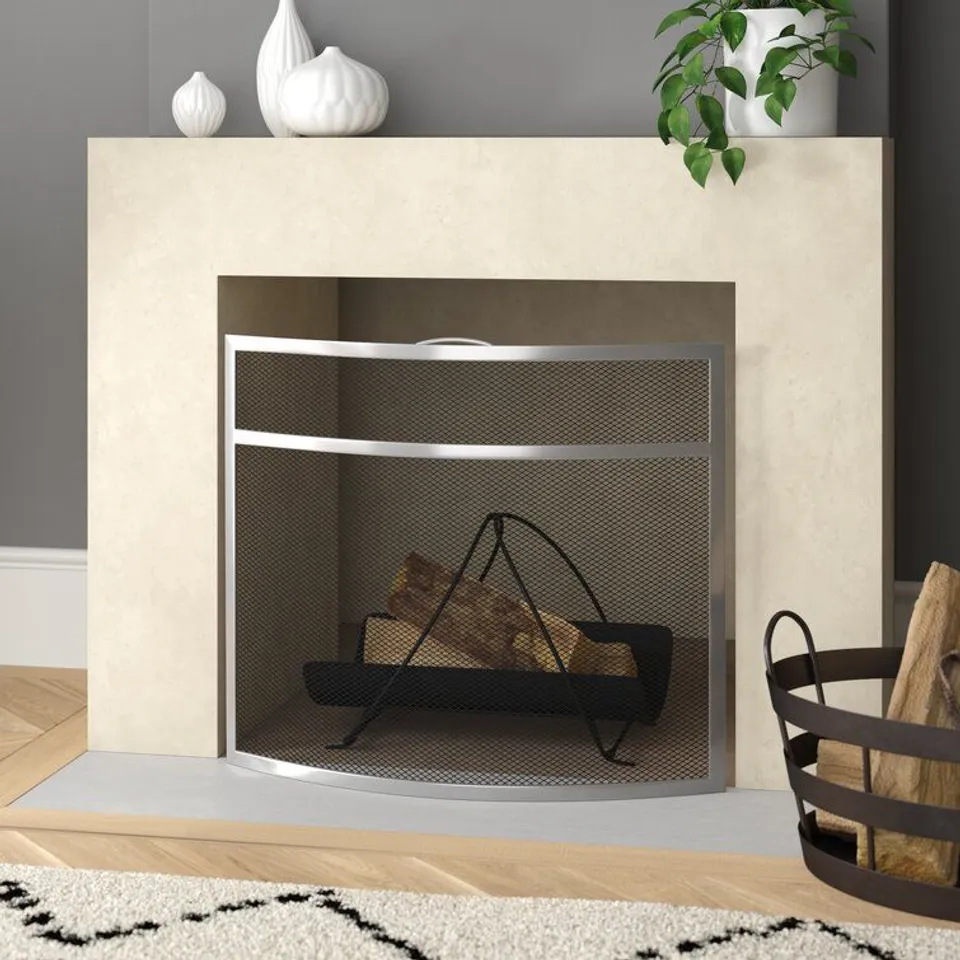 BOXED SINGLE PANEL STEEL FINISH FIREPLACE SCREEN