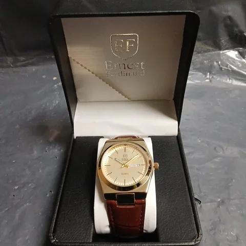 MENS ERNEST FERDINAND WATCH – DAY DATE CALENDAR DIAL – LEATHER STRAP