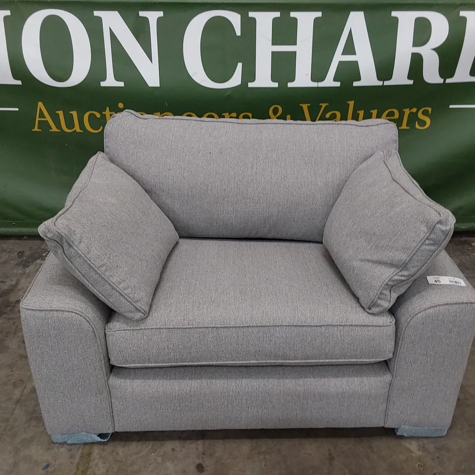 QUALITY BRITISH MADE LOUNGE Co JOSIE SNUGGLER CHAIR WITH BOLSTER CUSHIONS GREY FABRIC 