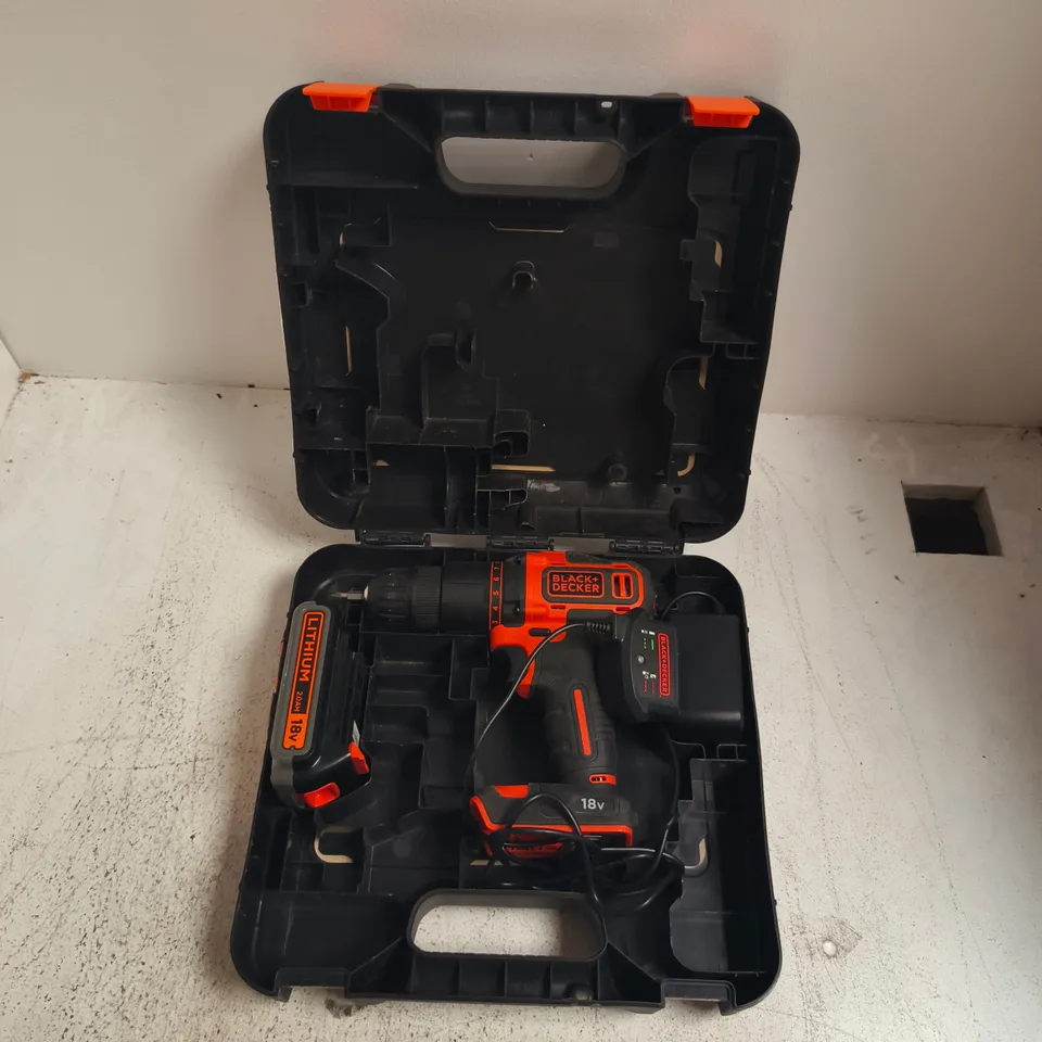 BLACK+DECKER 18V HAMMER DRILL IN CASE – 2-SPEED, LI‑ION 2.0AH