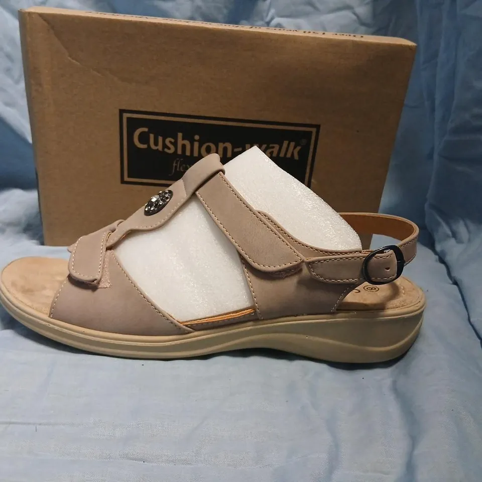 CUSHION-WALK STONE WOMEN'S SANDALS, UK 8, OPEN-TOE WITH VELCRO STRAPS