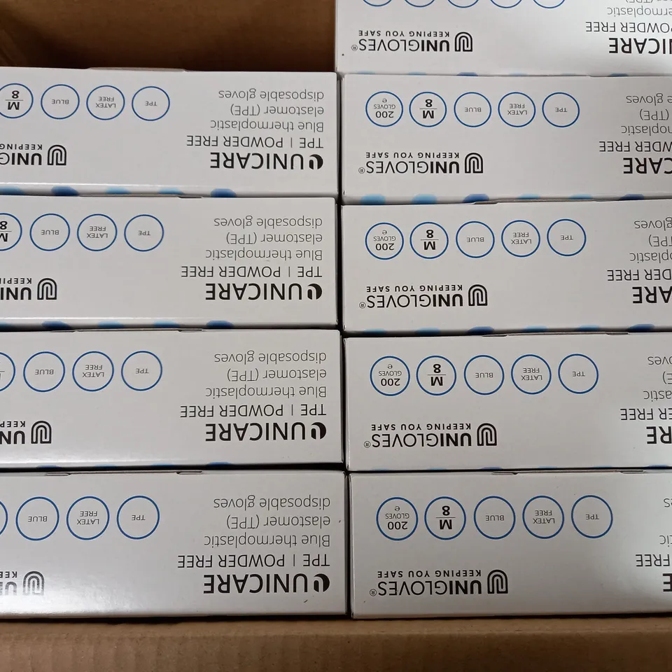 LOT OF APPROX 1000 PAIRS OF BRAND NEW UNIGLOVES THERMOPLASTIC ELASTOMER DISPOSABLE GLOVES - SIZE M (10 X 200 GLOVES)