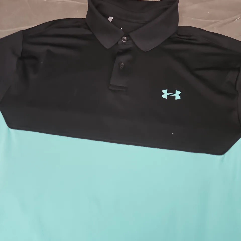UNDER ARMOUR POLO SHIRT – BLACK & TEAL - SIZE L