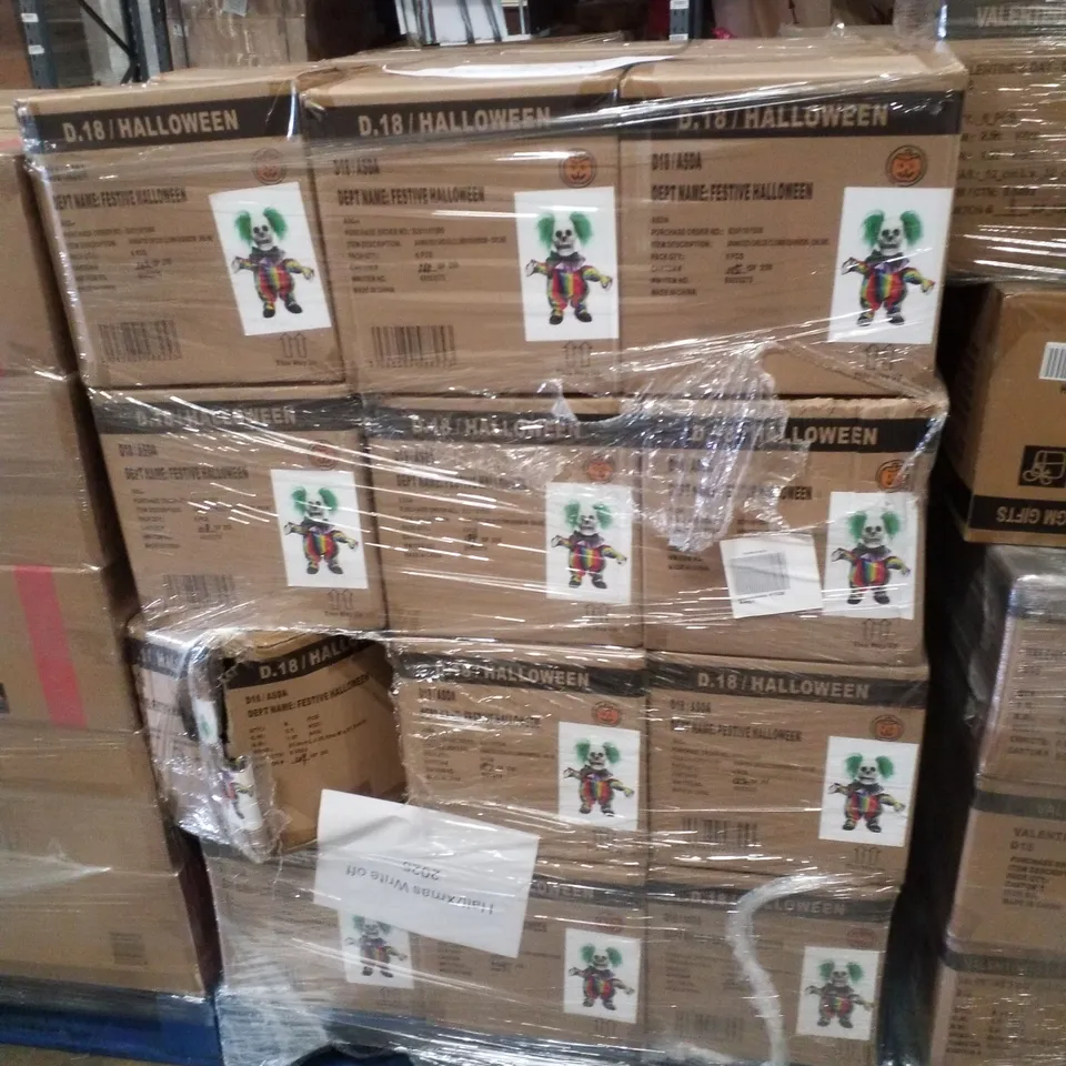 PALLET CONTAINING APPROXIMATELY 48 BOXES OF 6 BRAND NEW ANIMATED RAINBOW CREEPY CLOWNS