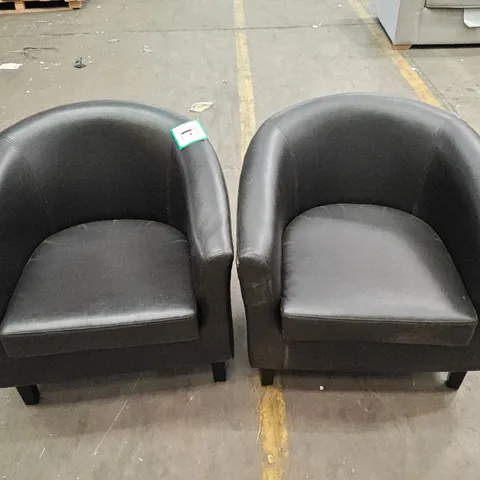 PAIR OF BLACK FAUX LEATHER TUB CHAIRS