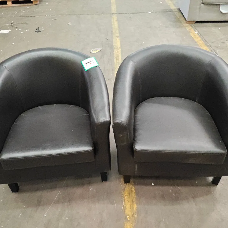 PAIR OF BLACK FAUX LEATHER TUB CHAIRS
