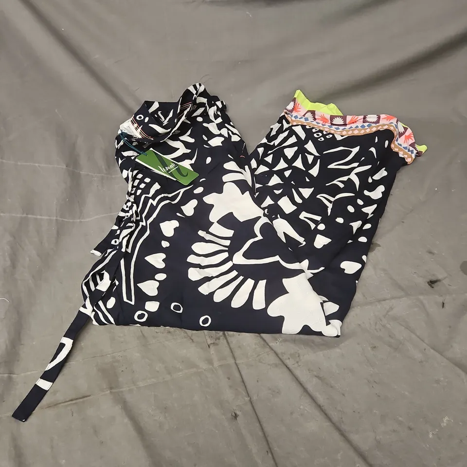 WHITE STUFF FARAH WIDE LEG TROUSER IN NAVY MULTI SIZE 10/L