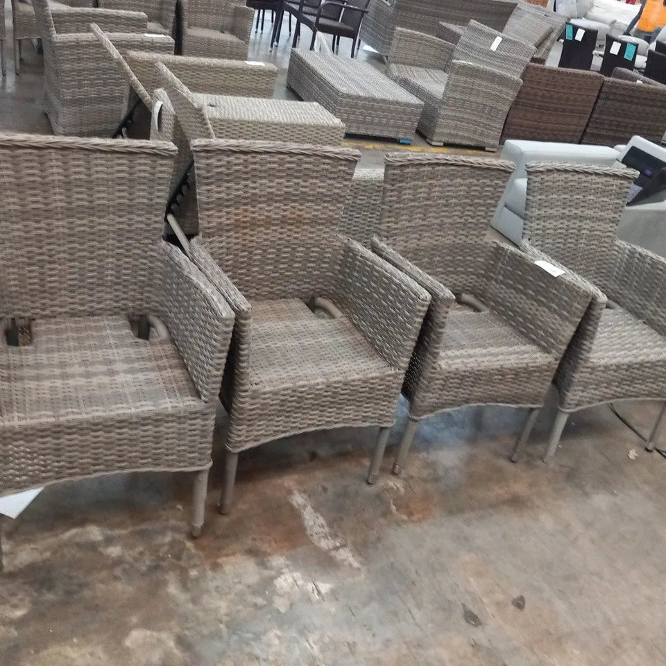 FOUR ASSORTED RATTAN EFFECT GARDEN CHAIRS