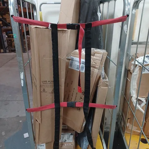 CAGE OF APPROXIMATELY 15 ASSORTED BROKEN ITEMS TO INCLUDE - PLANTS, GARDEN DECOR AND CURTAIN POLE PARTS ETC. COLLECTION ONLY