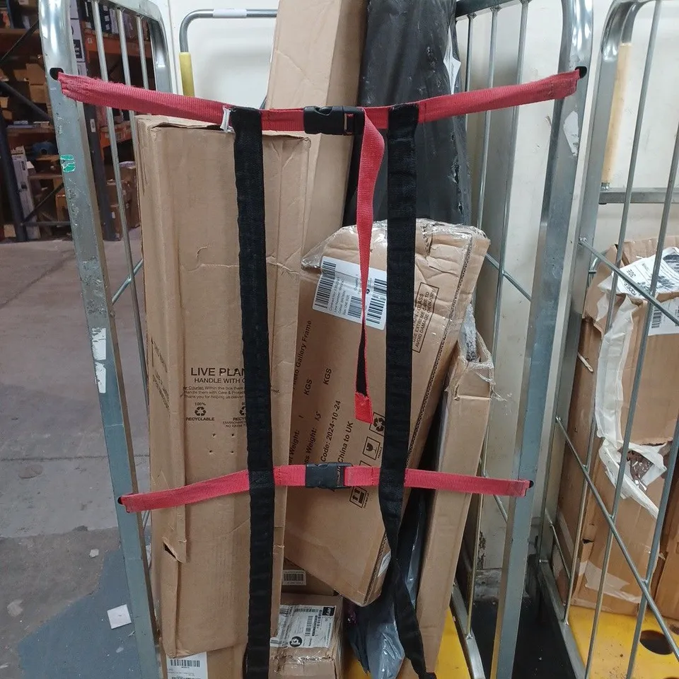 CAGE OF APPROXIMATELY 15 ASSORTED BROKEN ITEMS TO INCLUDE - PLANTS, GARDEN DECOR AND CURTAIN POLE PARTS ETC. COLLECTION ONLY