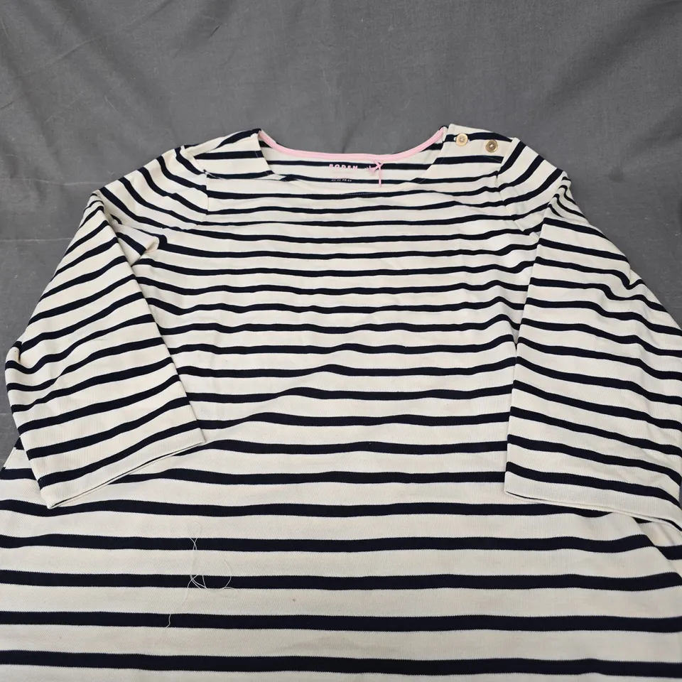 BODEN BRETON STRIPE TOP – NAVY & CREAM, PINK TRIM, UK 16
