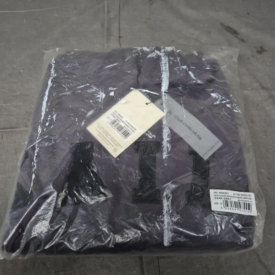 KAIA SLOGAN OVERSIZED HOODIE – DARK GREY, UK SIZE 10