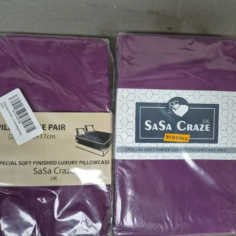 BOX OF APPROXIMATELY 10 SASA CRAZE PILLOWCASE PAIRS IN PURPLE