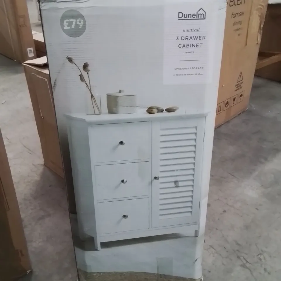 BOXED NAUTICAL 3 DRAWER CABINET UNIT - WHITE (1 BOX)
