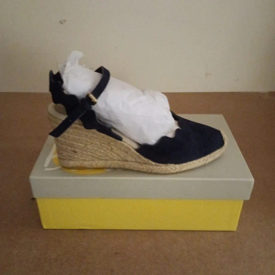 BOXED PAIR OF BODEN STRAP SHOES IN BLUE - SIZE 39