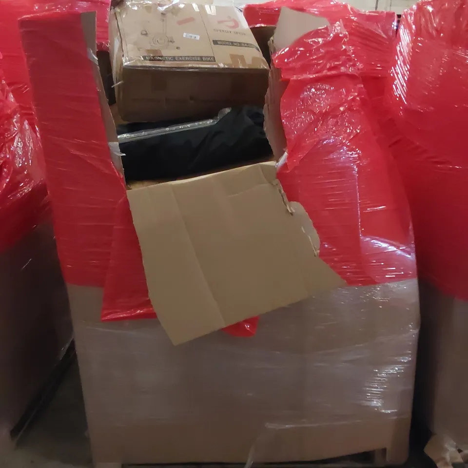 PALLET CONTAINING ASSORTED HOUSEHOLD PRODUCTS INCLUDING SHOWER PARTS, MIRROR, SNOWBALL MAKERS, MATTRESS TOPPER, BOX FURNITURE ETC