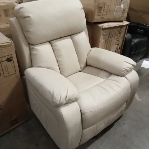 DESIGNER FAUX LEATHER RECLINER CHAIR - CREAM