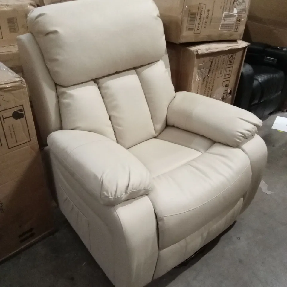 DESIGNER FAUX LEATHER RECLINER CHAIR - CREAM