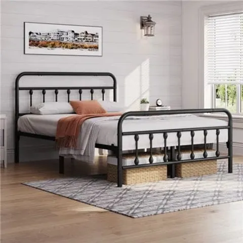 BOXED METAL DOUBLE BED FRAME WITH VINTAGE HEADBOARD - BLACK (1 BOX)