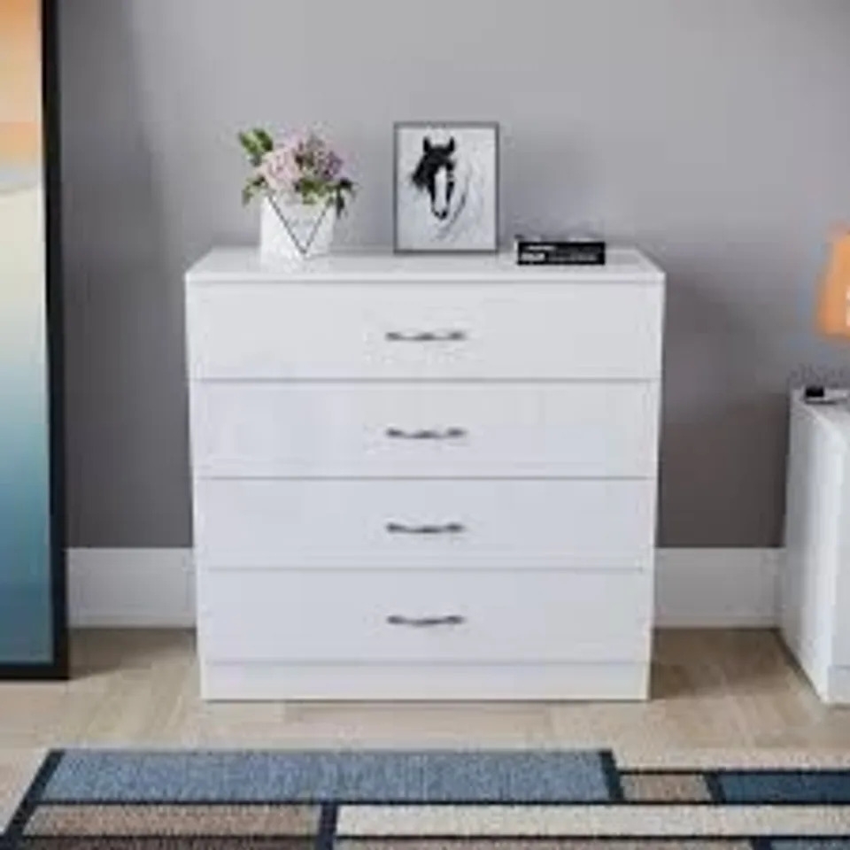 BOXED VIDA DESIGNS RIANO 4 DRAWER CHEST - WHITE (1 BOX)