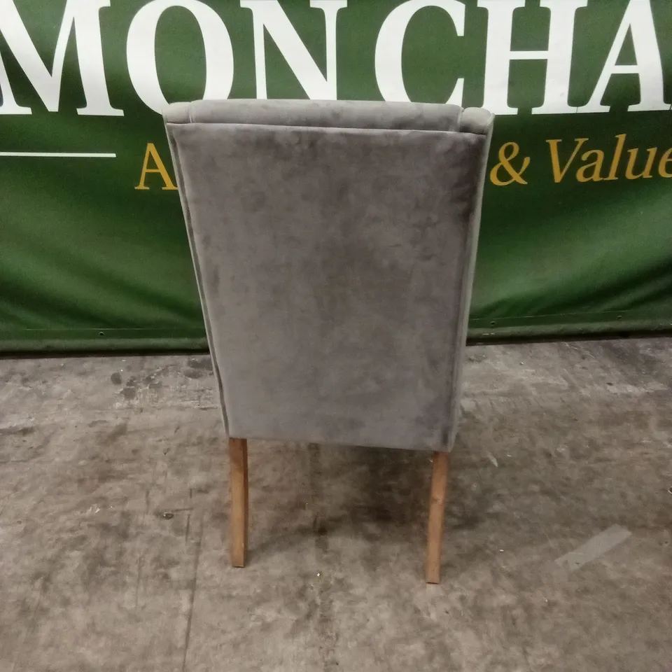 QUALITY DESIGNER HIGH BACK GREY VELVET DINING CHAIR