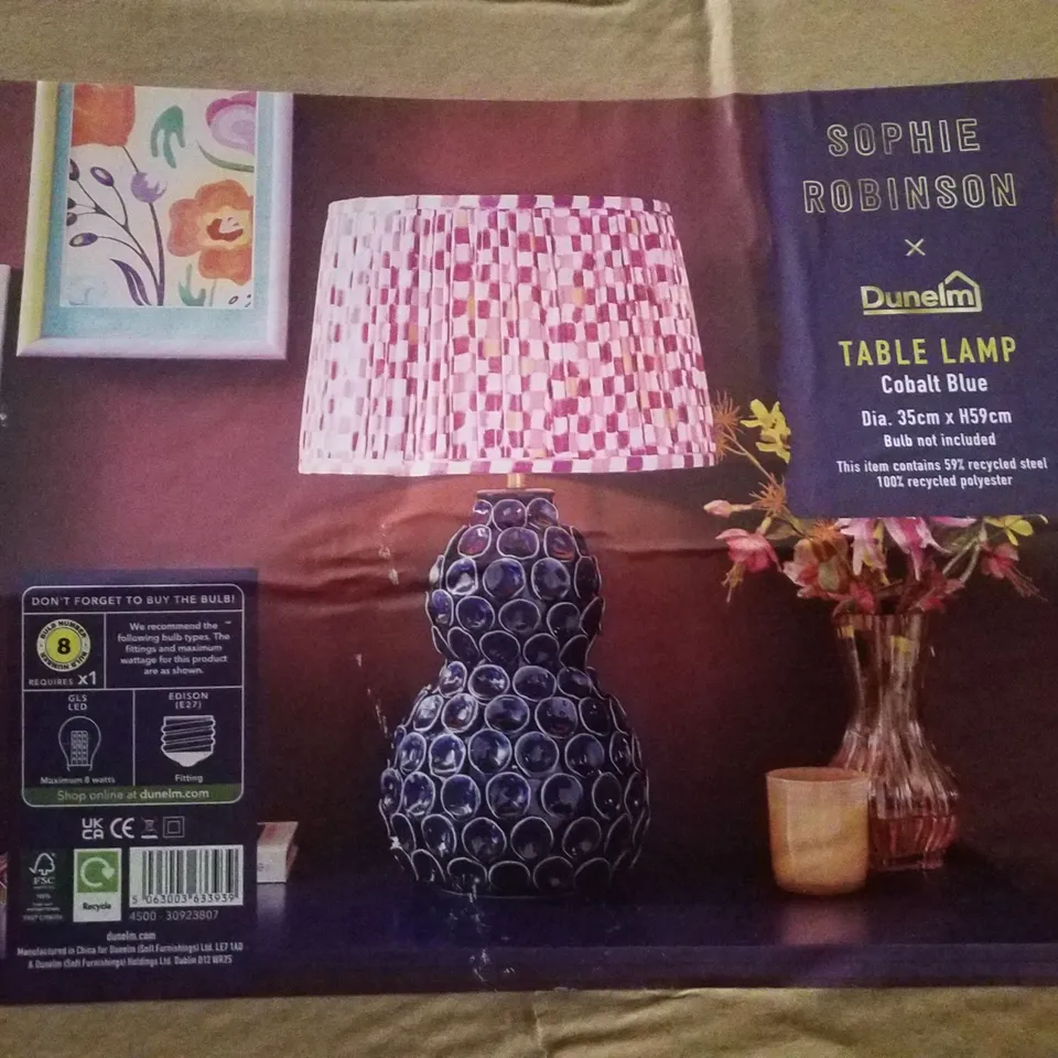 BOXED SOPHIE ROBINSON × DUNELM TABLE LAMP COBALT  BLUE