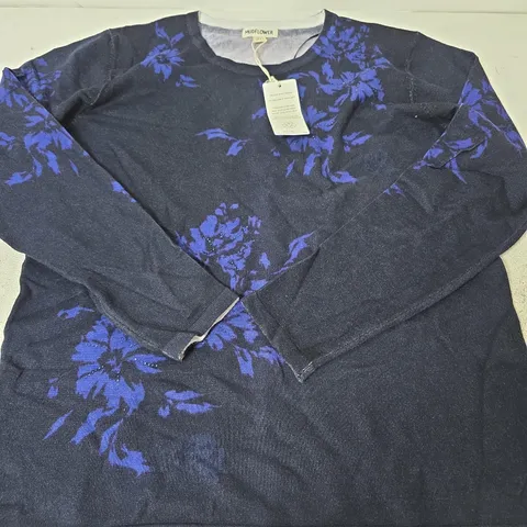 MUDFLOWER CREW NECK FLORAL DESIGN JUMPER, BLACK/BLUE - SIZE 12