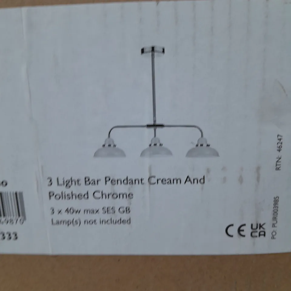 BOXED DYNAMO 3 LIGHT BAR PENDANT CREAM AND POLISHED CHROME