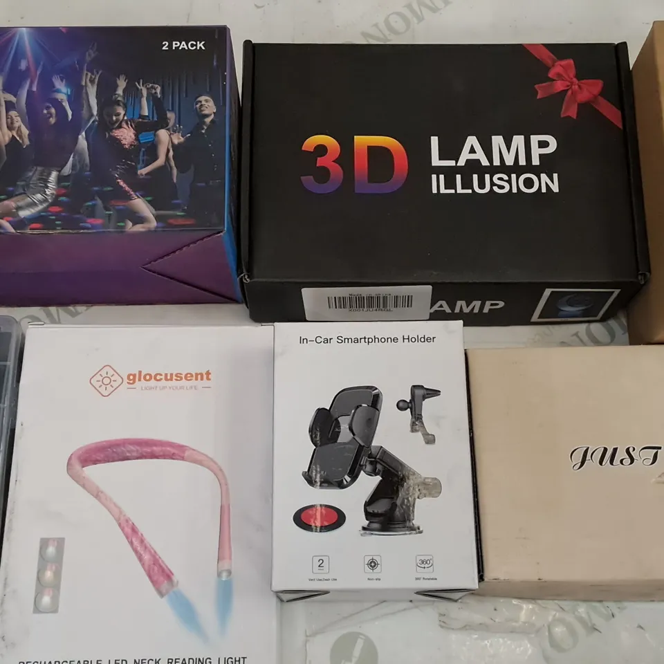 LOT OF 12 ASSORTED ITEMS TO INCLUDE 3D LAMP ILLUSION, LED NECK READING LIGHT AND MOON NIGHT LIGHT